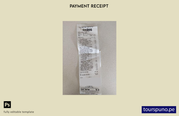 Plantilla de recibo de pago del supermercado Coles lista para imprimir